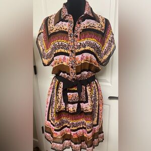 Anna Sui Yellow and Brown Sleeveless Casual Midi Dress